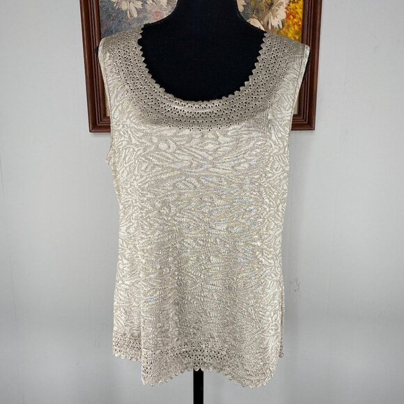 Belle Amie Sleeveless Blouse Top Women's Large Round Neck Gold Casual - Picture 1 of 8